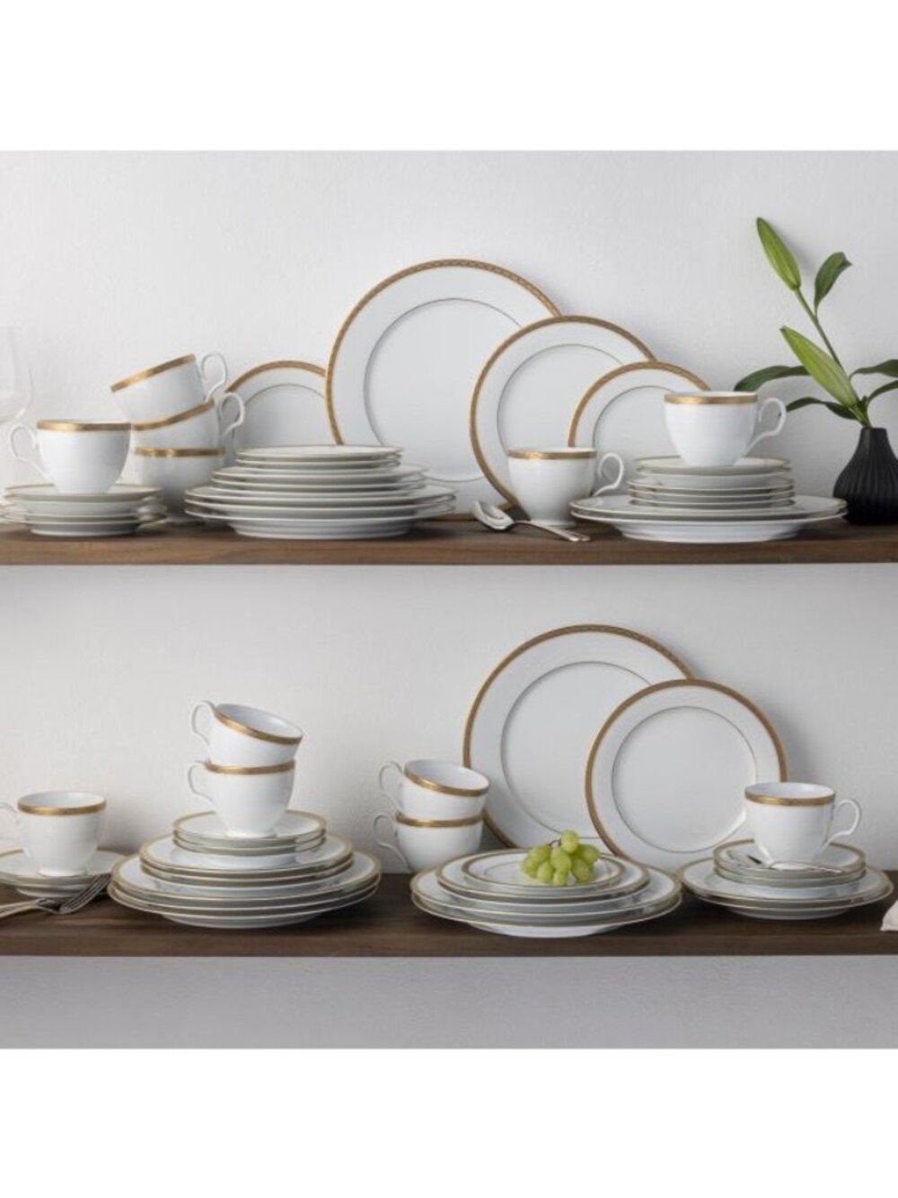 Noritake Charlotta Gold 60 Piece Value Set , Service 12 White, New & Selaed